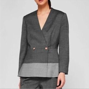 Ted Baker Tressaj Peplum Blazer – Gray Colorblock – 
Large